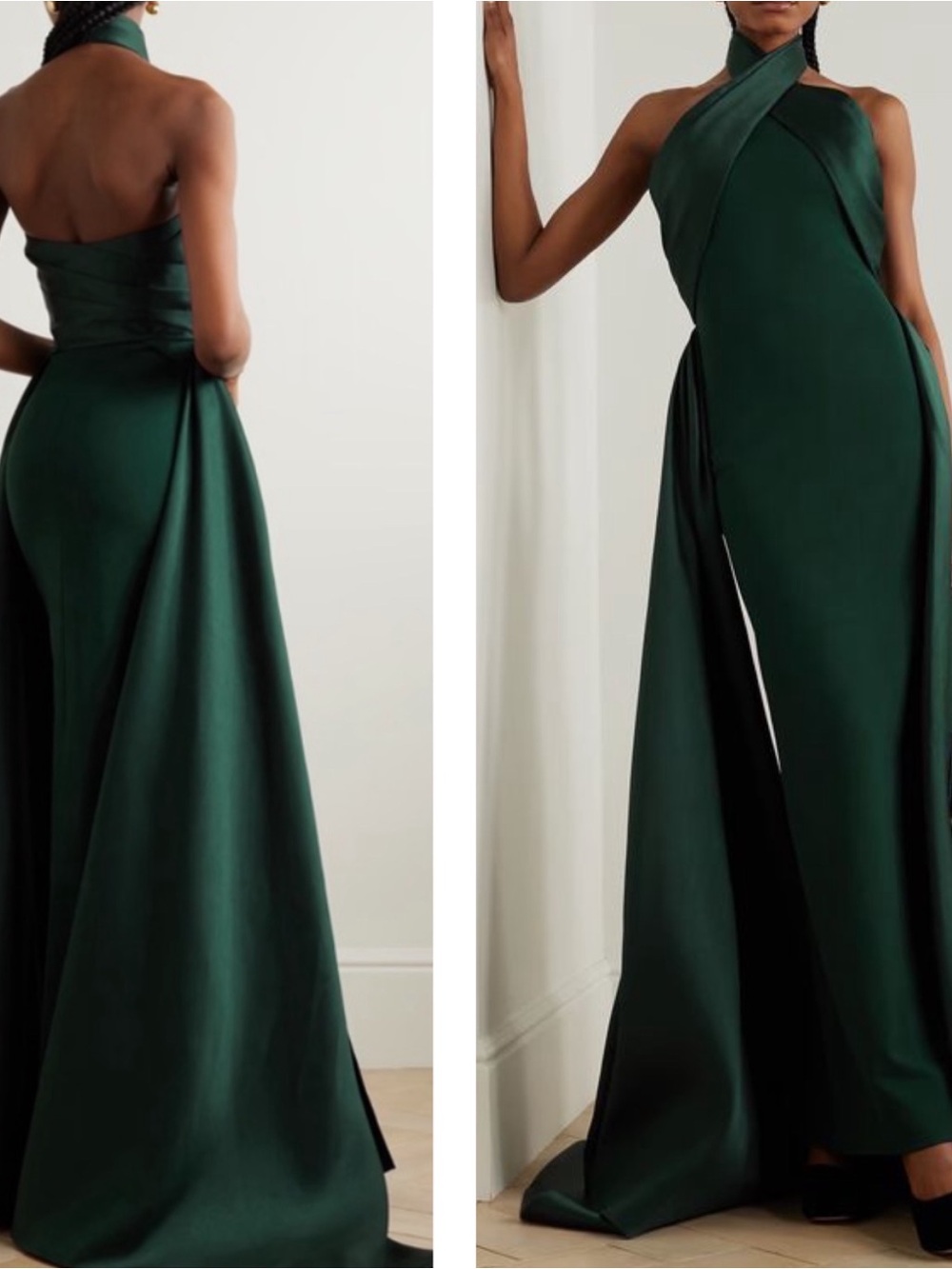 SOLACE LONDON Rumi Halterneck Draped Train Emerald Green Maxi Dress Size 10